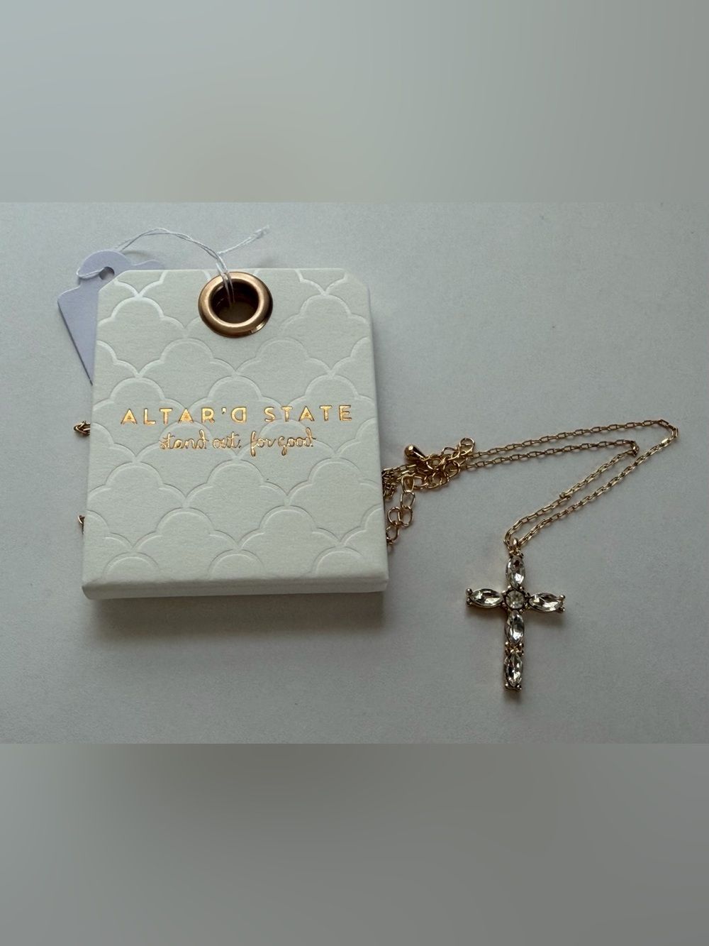Altar'd State Gold Crystal Cross Pendant Necklace